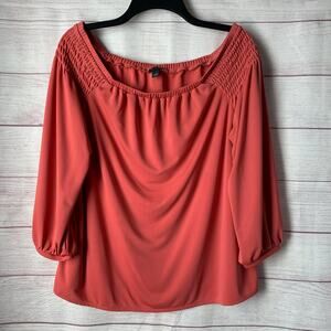 Ann Taylor Coral Off-The-Shoulder Blouse with Smock Shoulder Size S